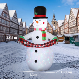 Outsunny Muñeco de Nieve Hinchable de Navidad 205 cm con Luces LED, Muñeco Inflable Navideño Exterior con Música, Decoración Navideña para Jardín, Patio, Terraza, Casa, Balcón