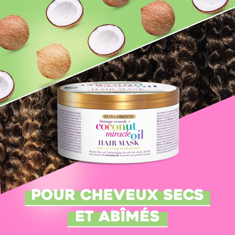 OGX Miracle Masque capillaire à l'huile de noix de coco, 300ml - Répare et hydrate contre les frisottis