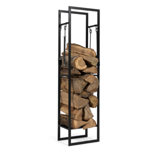 Range bûches vertical 170cm avec étagère et accessoires