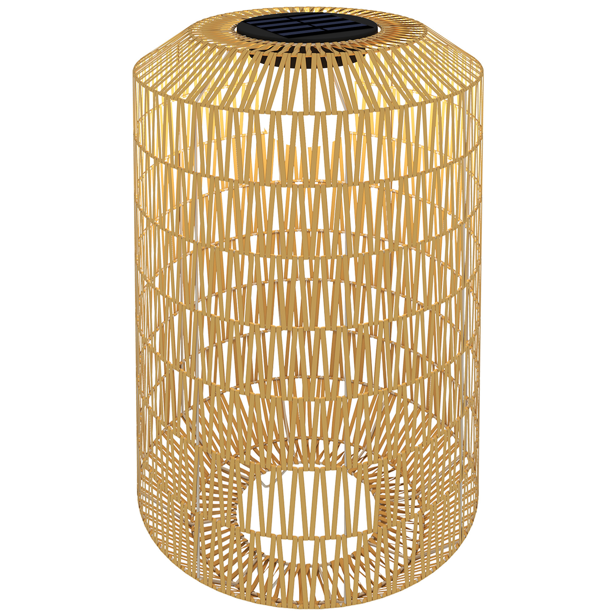 Linterna de Jardín de Ratán Sintético Farola Solar con Luces LED Encendido y Apagado Automático Diseño Bohemio Impermeable para Terraza Balcón Patio Ø30x55 cm Natural