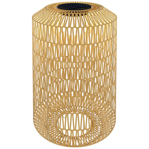 Linterna de Jardín de Ratán Sintético Farola Solar con Luces LED Encendido y Apagado Automático Diseño Bohemio Impermeable para Terraza Balcón Patio Ø30x55 cm Natural