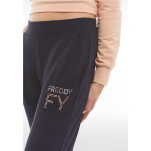 Pantaloni in french terry modal 7/8 con risvolto sul fondo