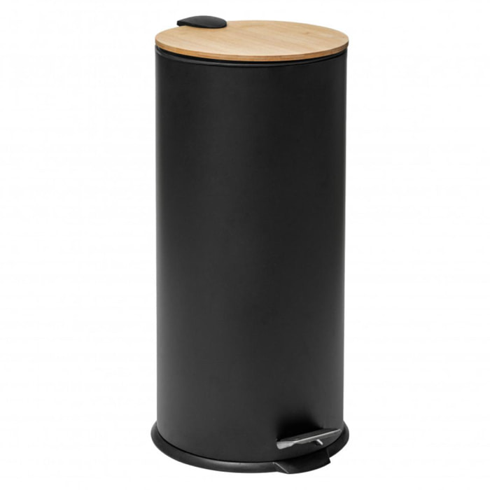 Poubelle ''Bam Modern'' 30 litres Couvercle Bambou Atmosphéra - Couleur: Noir