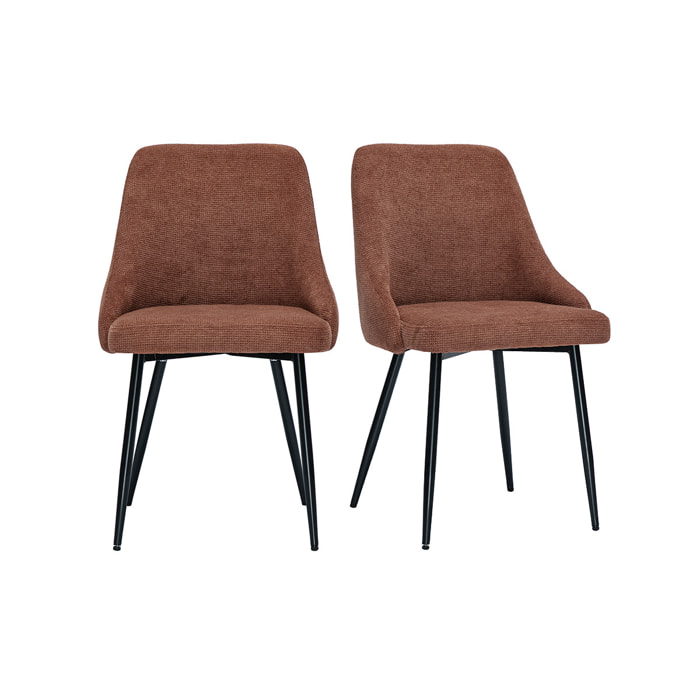Chaises en tissu chenille terre brûlée et métal noir (lot de 2) HASTA