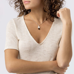 Gargantilla plata chapado cristal flor y negro