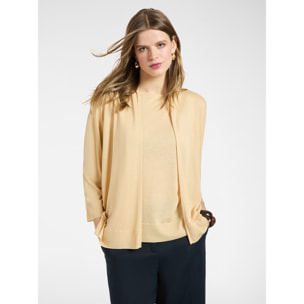 Elena Mirò - Camiseta de corte relajado abierta por delante - Beige