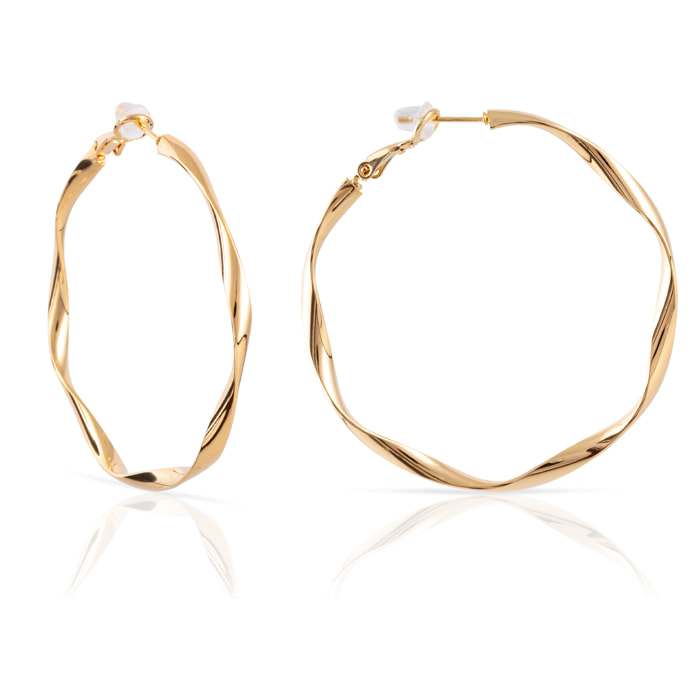 Pendientes de aro ondulados de cobre con baño de oro auténtico, 50 mm, cierre catalán de plata de ley 925 con acabado dorado electroplateado.