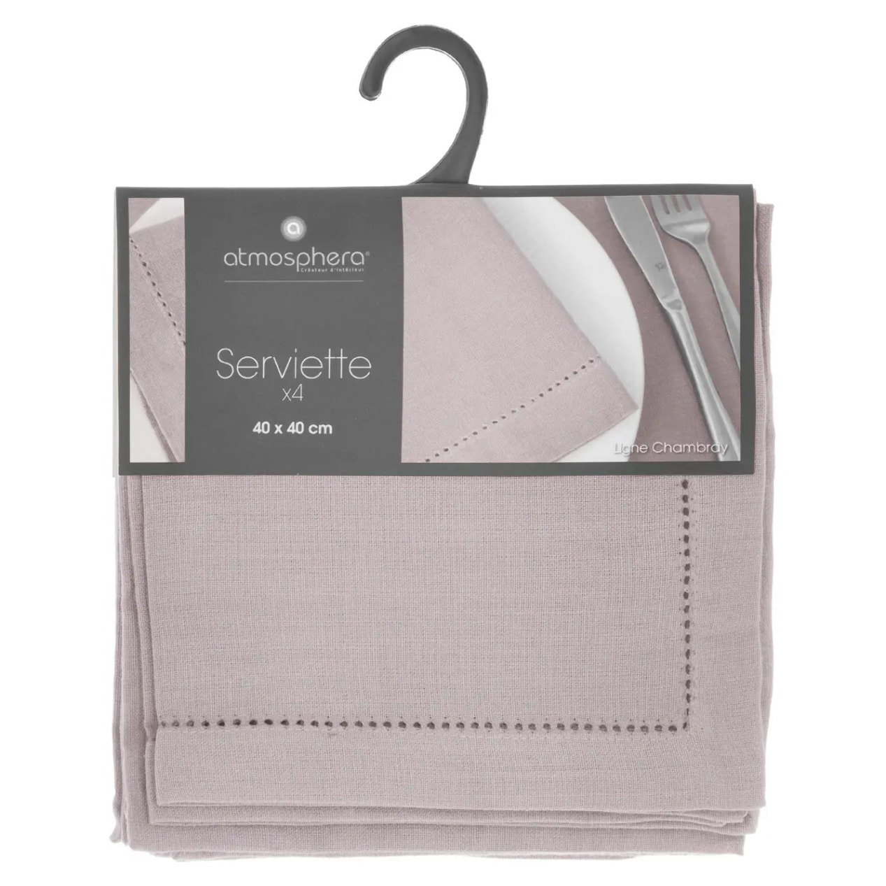 Lot de 4 serviettes de table "Chambray" gris souris 40x40cm