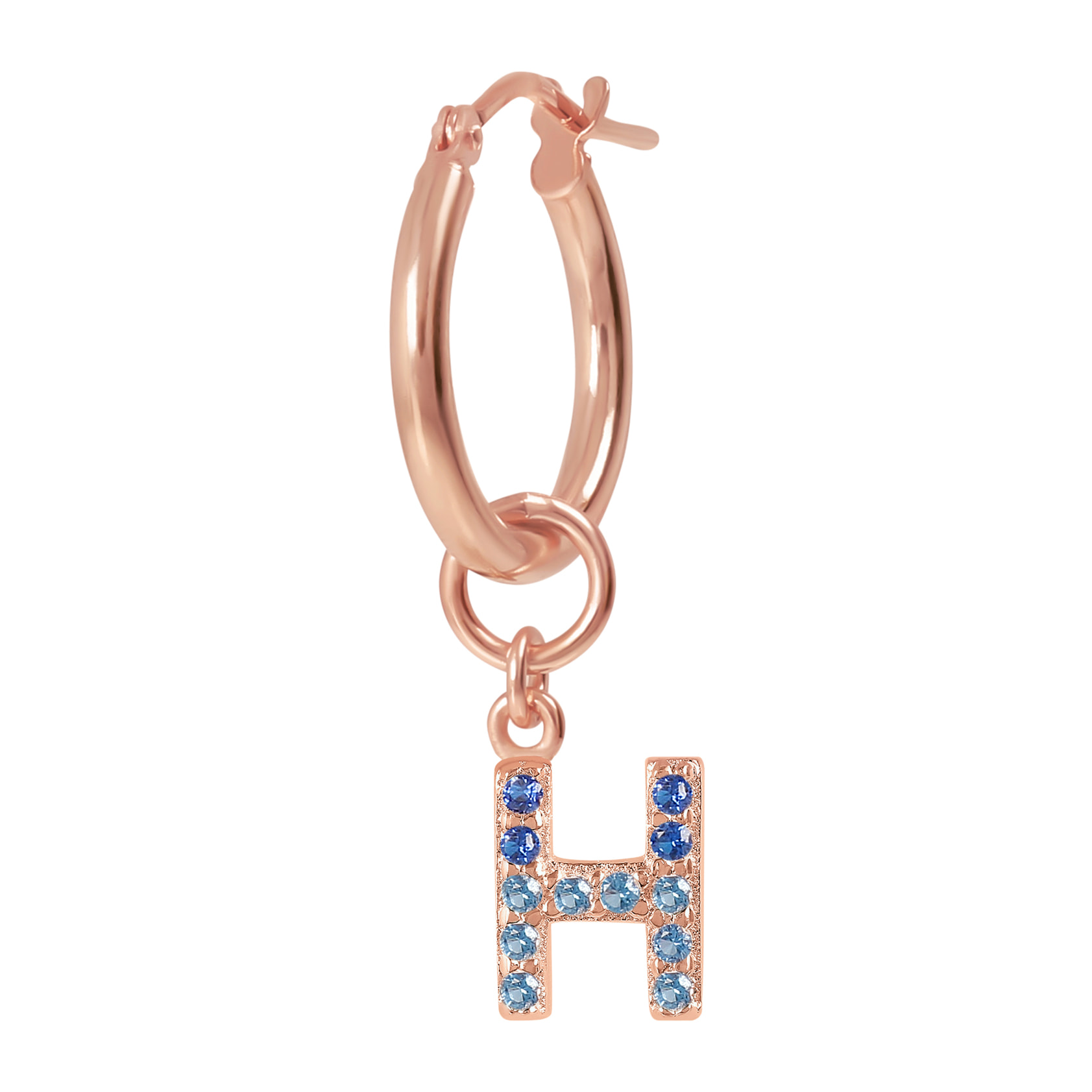 Orecchino a Cerchio con Ciondolo Lettera H in Pavé di Cubic Zirconia Blu