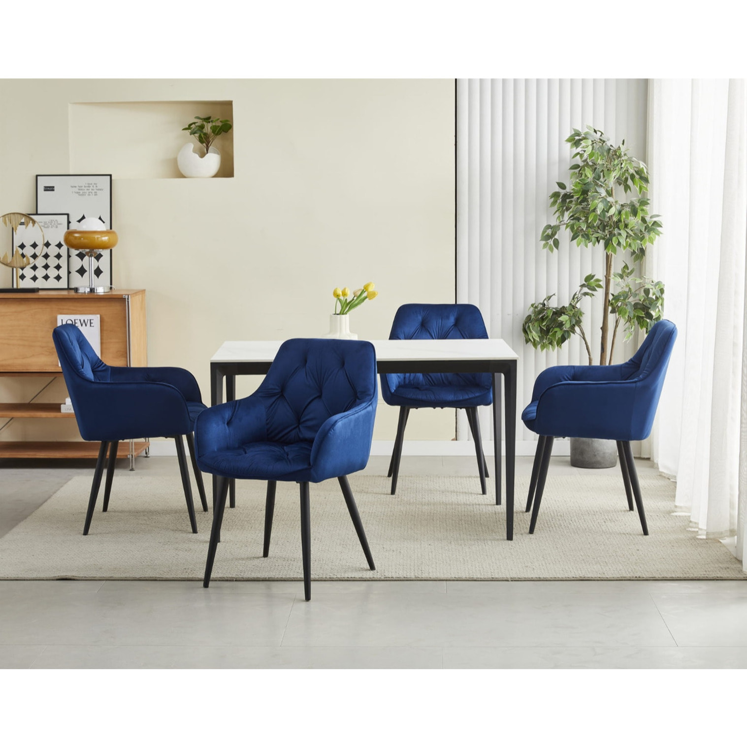 Sedia Jork in Velluto Blu Notte con Gambe Nere