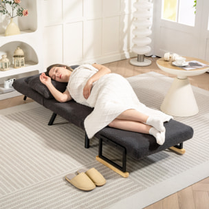 Sofá Cama de 1 Plaza Sofá Cama Plegable Tapizado en Borreguito con Respaldo Ajustable de 5 Niveles y Almohada Acolchada para Oficina Dormitorio Salón 63x73x81 cm Gris Oscuro