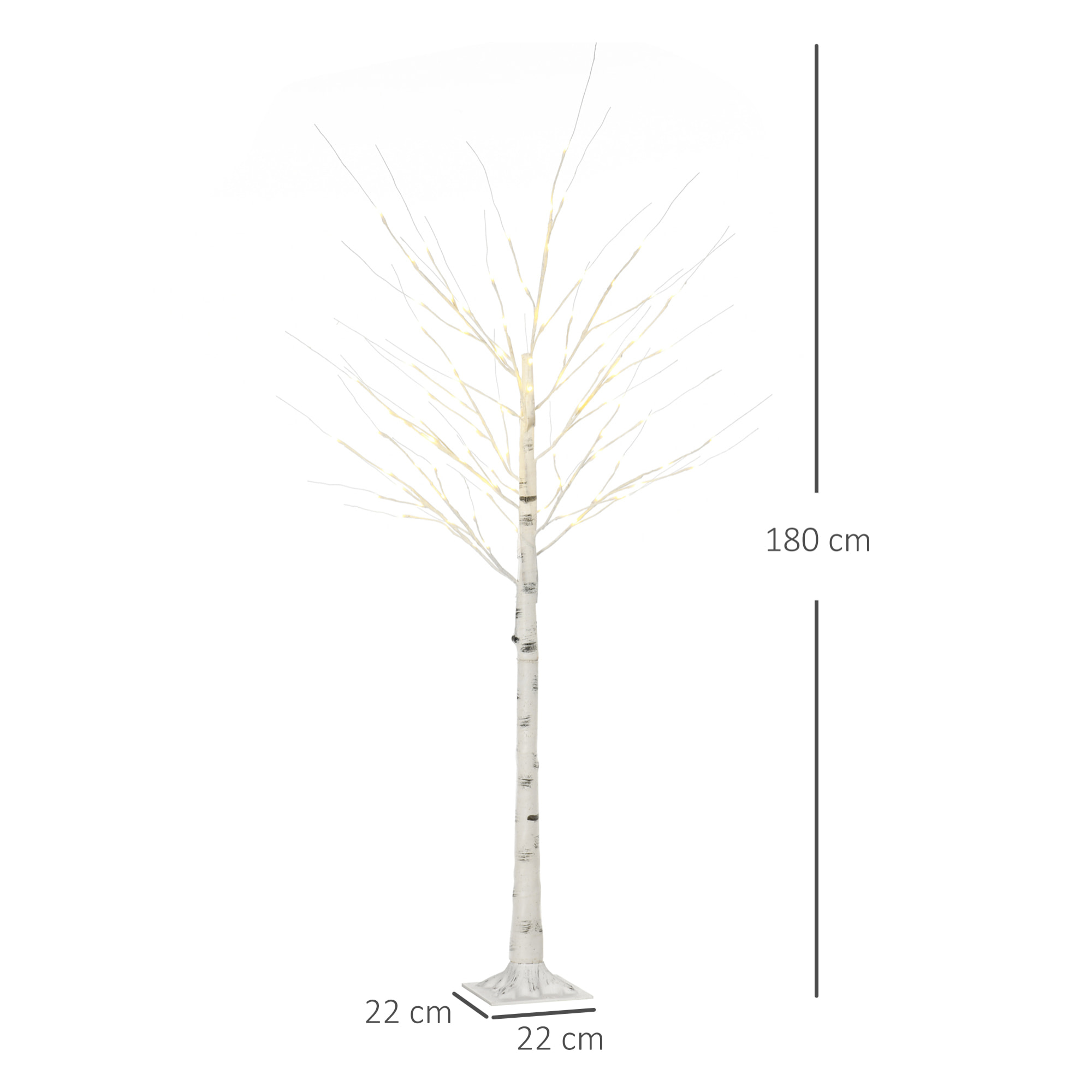 Arbre lumineux LED bouleau - décoration lumineuse - 96 LEDS blanc chaud - norme IP 44 - usage intérieur/extérieur - 1,8H m - métal PP blanc