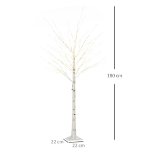 Arbre lumineux LED bouleau - décoration lumineuse - 96 LEDS blanc chaud - norme IP 44 - usage intérieur/extérieur - 1,8H m - métal PP blanc