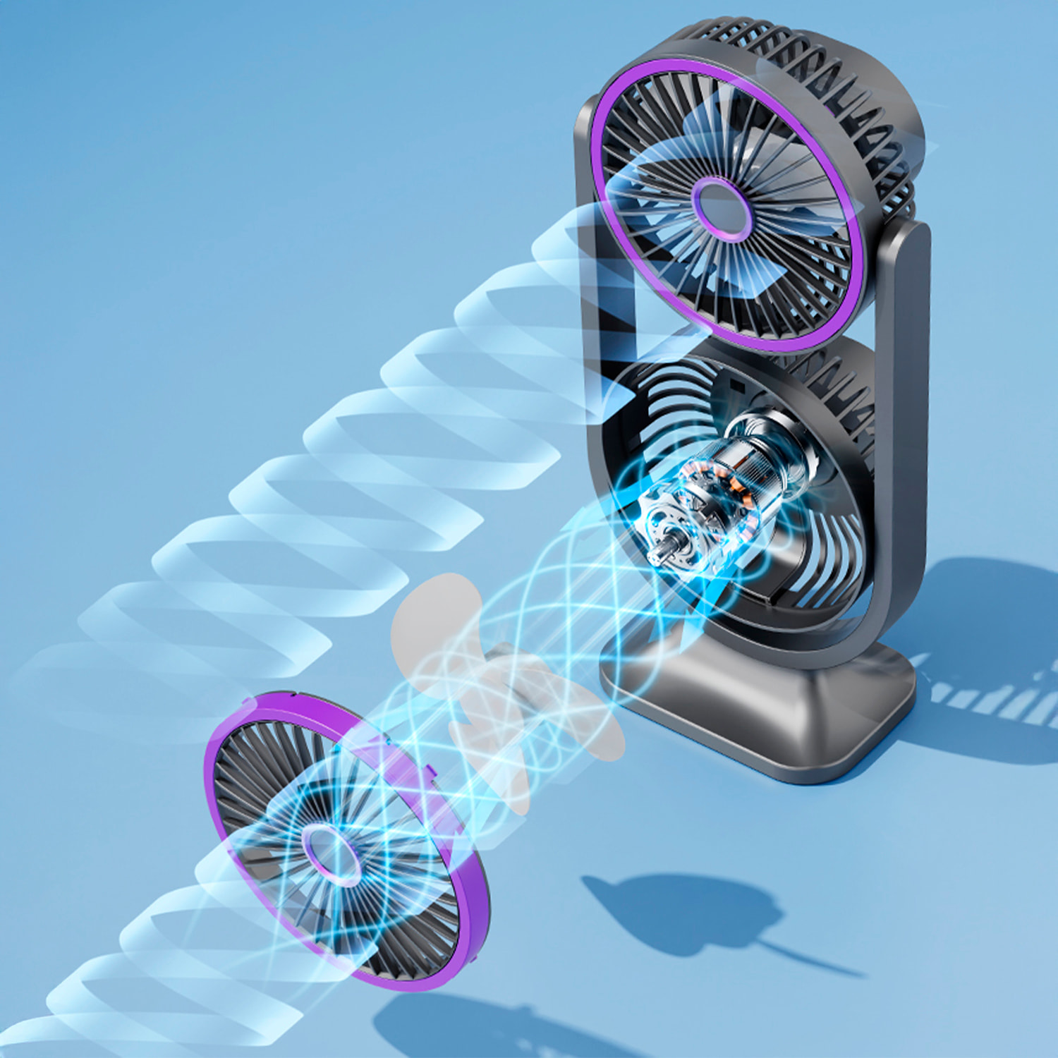 Ventilatore da tavolo doppio con 5 velocità e 3 intensità luminose.