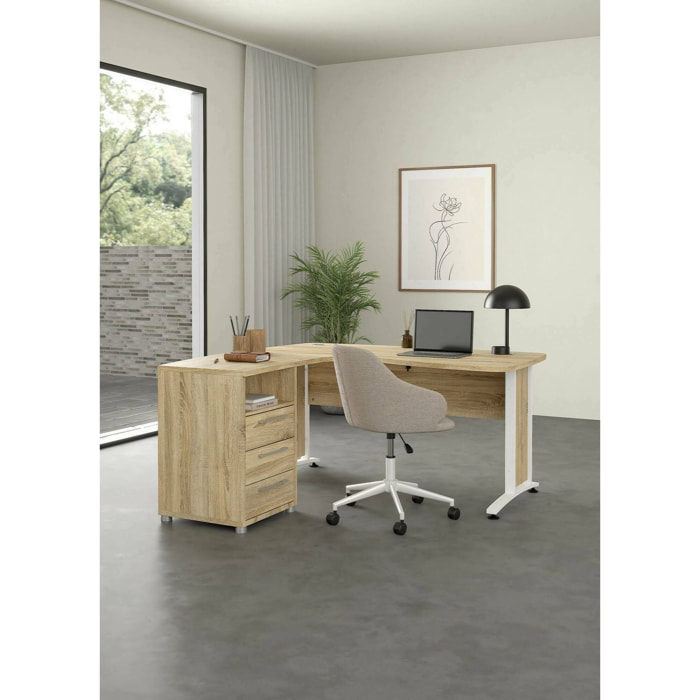 Scrivania Estong, Scrittoio multiuso, Tavolo per ufficio porta PC, Piano di lavoro, 159x150 h75 cm, Quercia e Bianco