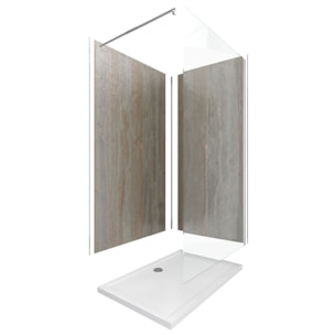 Pack Panneaux Muraux Wood Stone 90+120x210 - Receveur 120x90 - Paroi 120x200 Profils et Bras CHROME