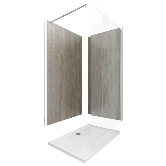 Pack Panneaux Muraux Wood Stone 90+120x210 - Receveur 120x90 - Paroi 120x200 Profils et Bras CHROME
