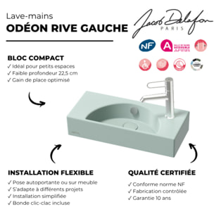 Lave-mains compact 50 cm Odéon Rive Gauche 1 trou de robinetterie à droite Amande satiné avec bonde