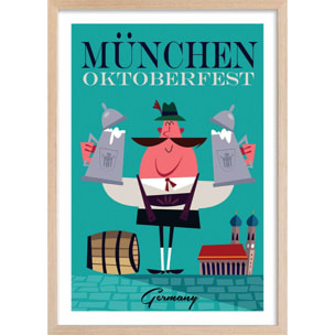 Poster retro munchen Affiche + cadre en bois - Chêne