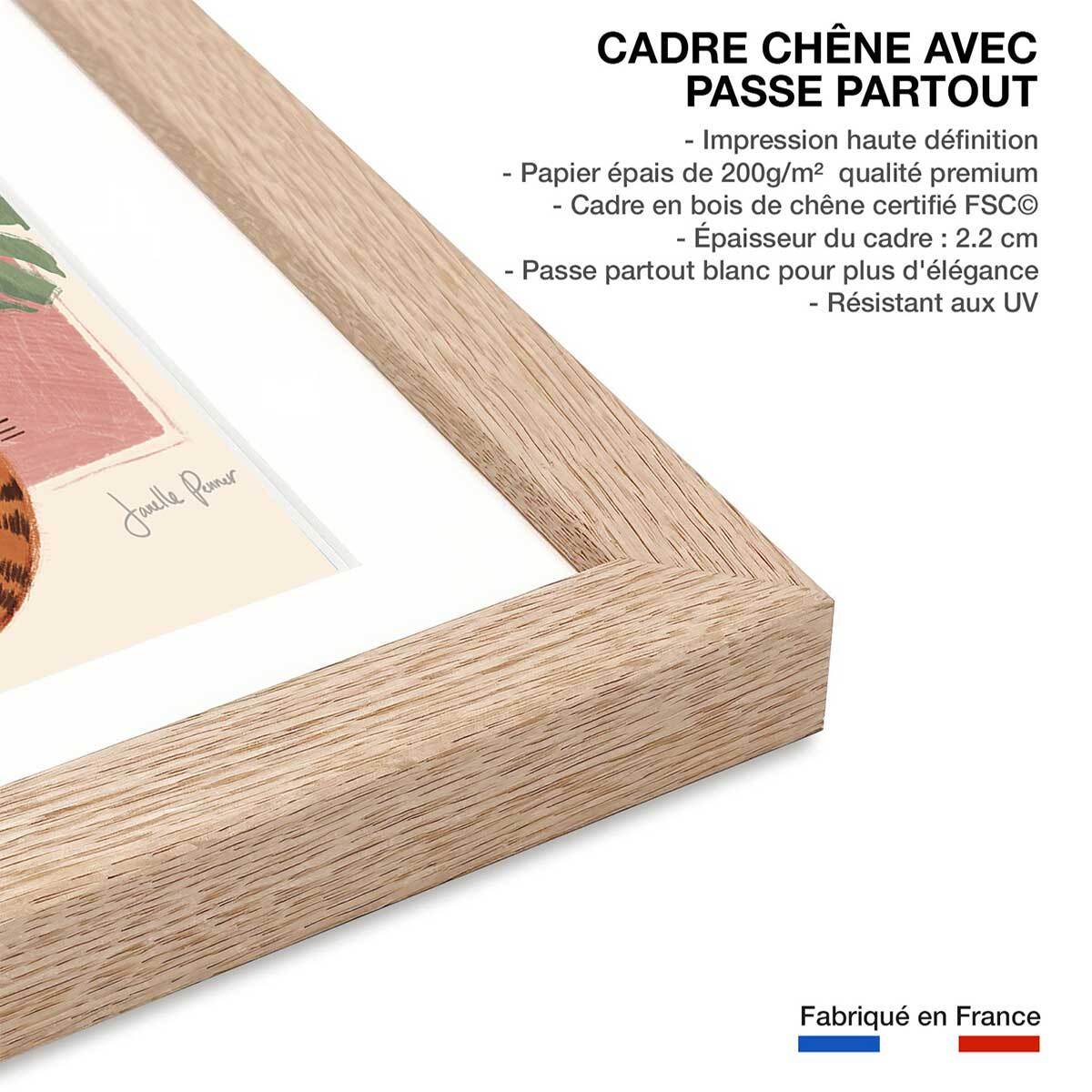 Poster jungle woman Affiche + cadre en bois - Chêne