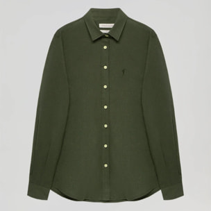 Camicia verde scuro in lino e cotone con particolare ricamato Rigby Go