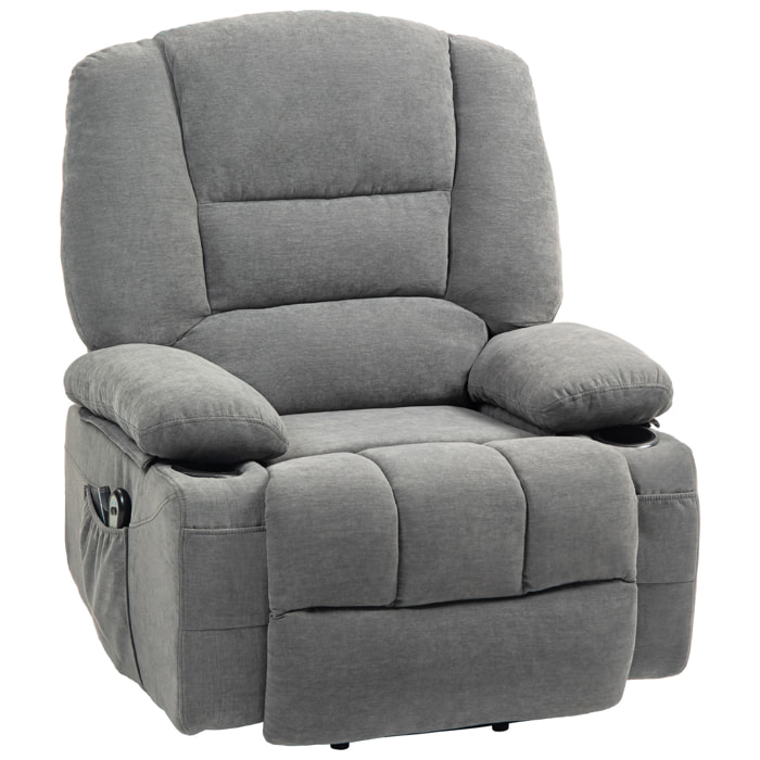 Fauteuil releveur électrique massant chauffant inclinable - repose-pied intégré, 2 télécommandes - tissu gris