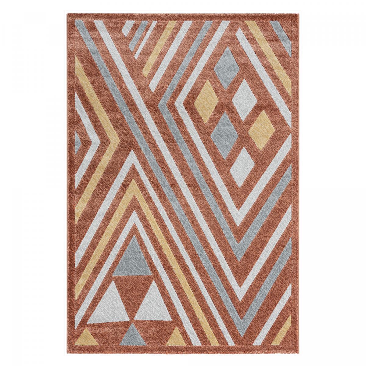 Tapis Koco géométrique, orange jaune et beige