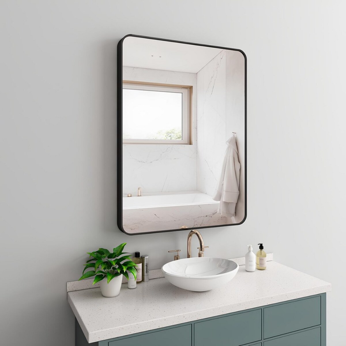 Specchio da parete 70x50 cm con telaio nero e angoli arrotondati - Lay