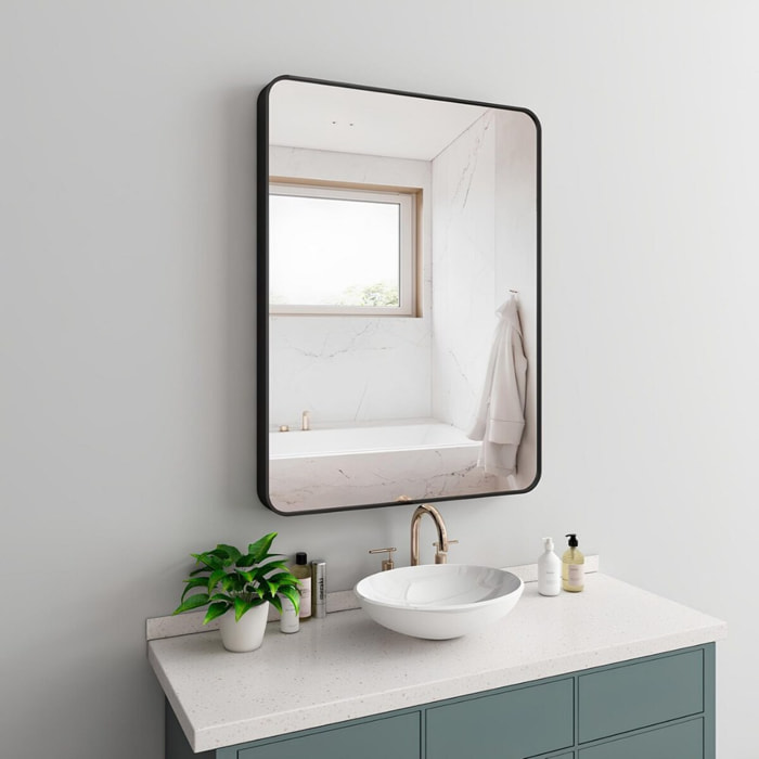 Specchio da parete 70x50 cm con telaio nero e angoli arrotondati - Lay