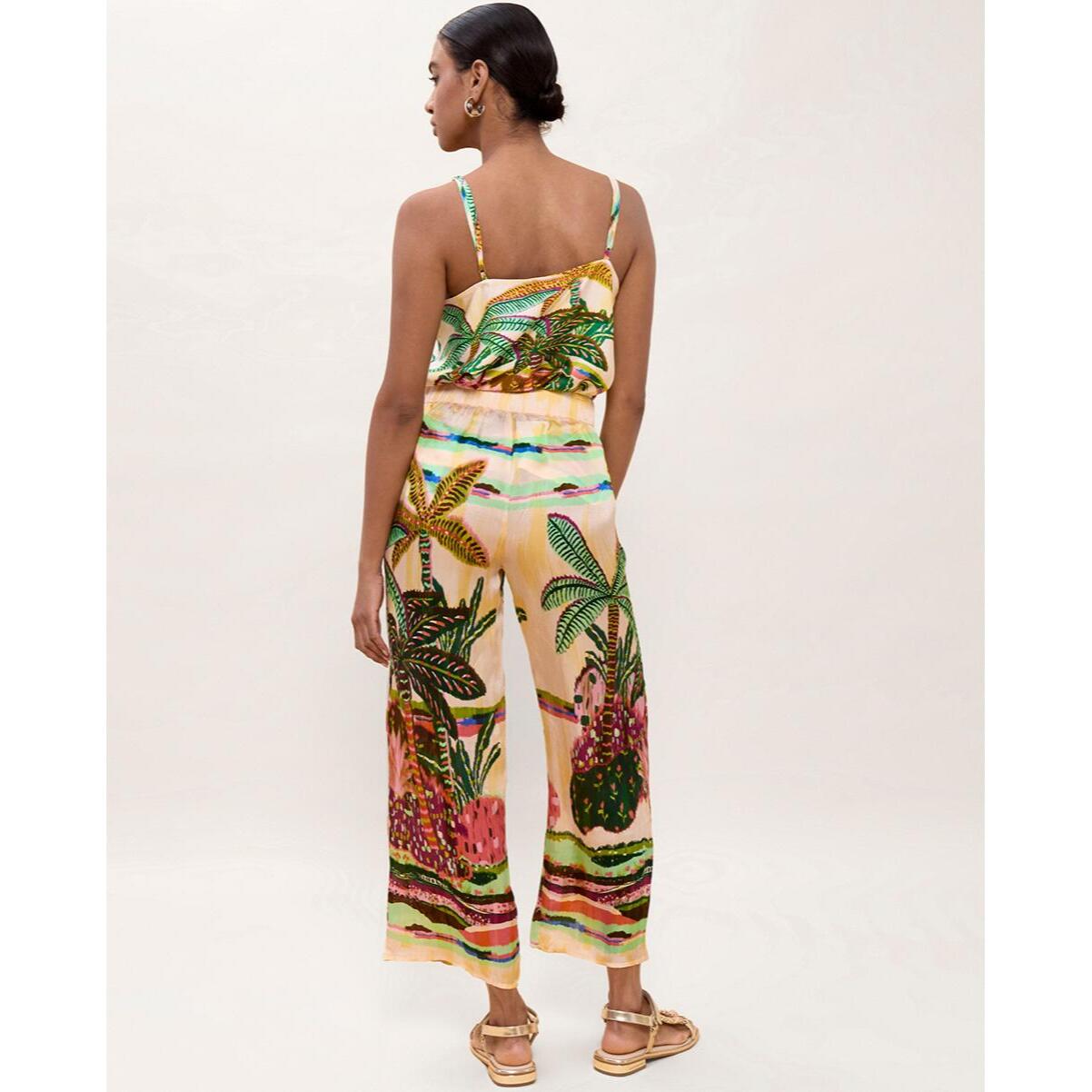 Pantaloni con stampa di palme multicolori