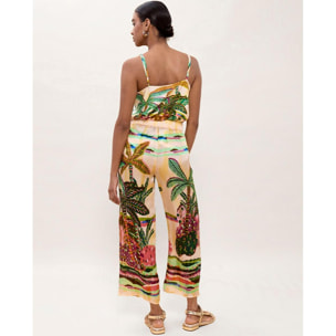 Pantaloni con stampa di palme multicolori