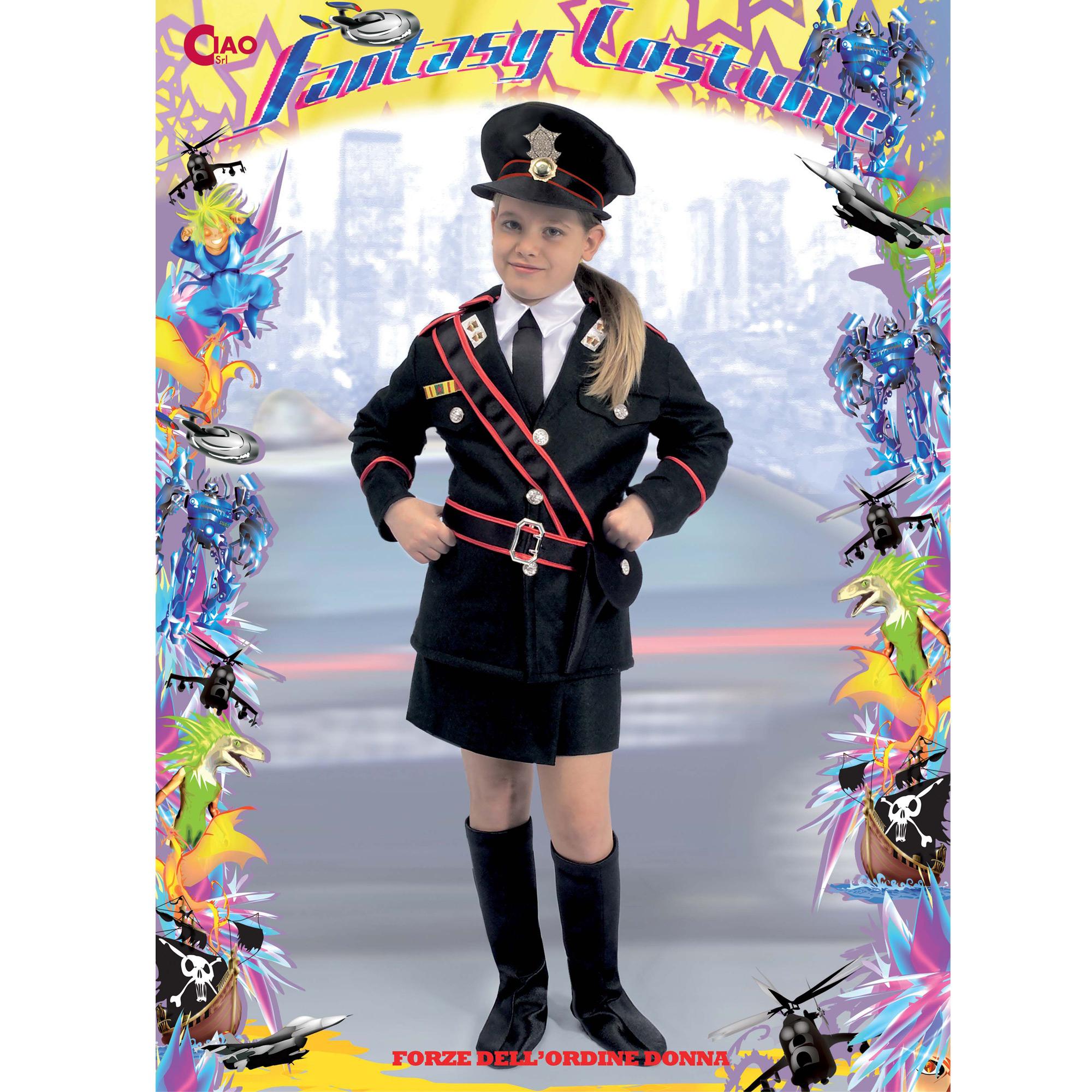 Travestimento Costume Carnevale Carabiniere Nero Con Fondina Bambina