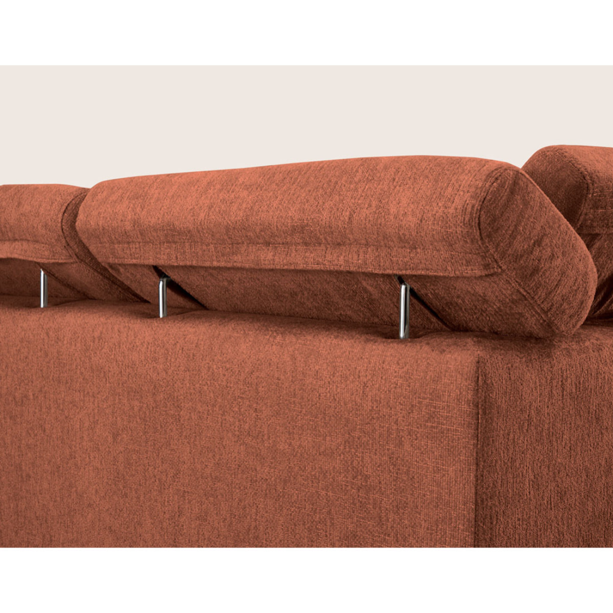 Margaux - Canapé d'angle droit 5 places convertible avec coffre et têtières réglables en velours texturé - Terracotta