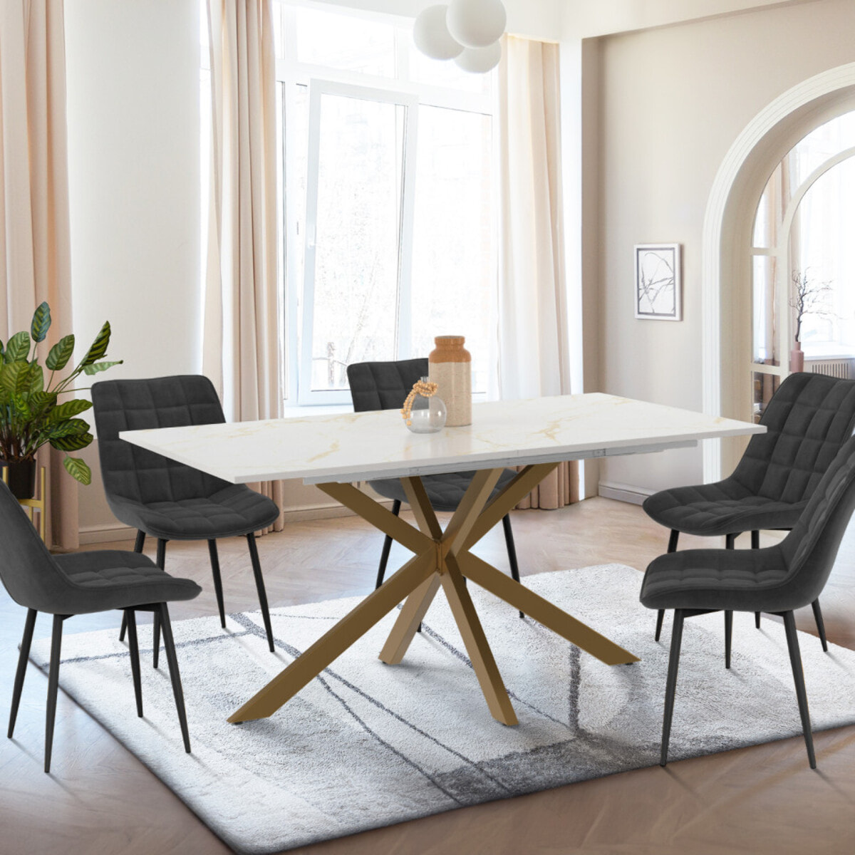Table à manger extensible Spider 160-200cm effet marbre et doré