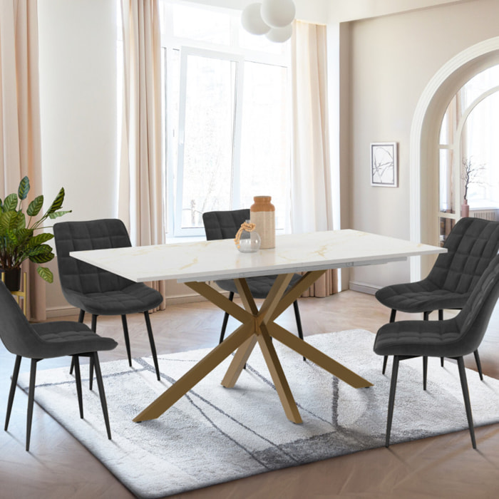 Table à manger extensible Spider 160-200cm effet marbre et doré