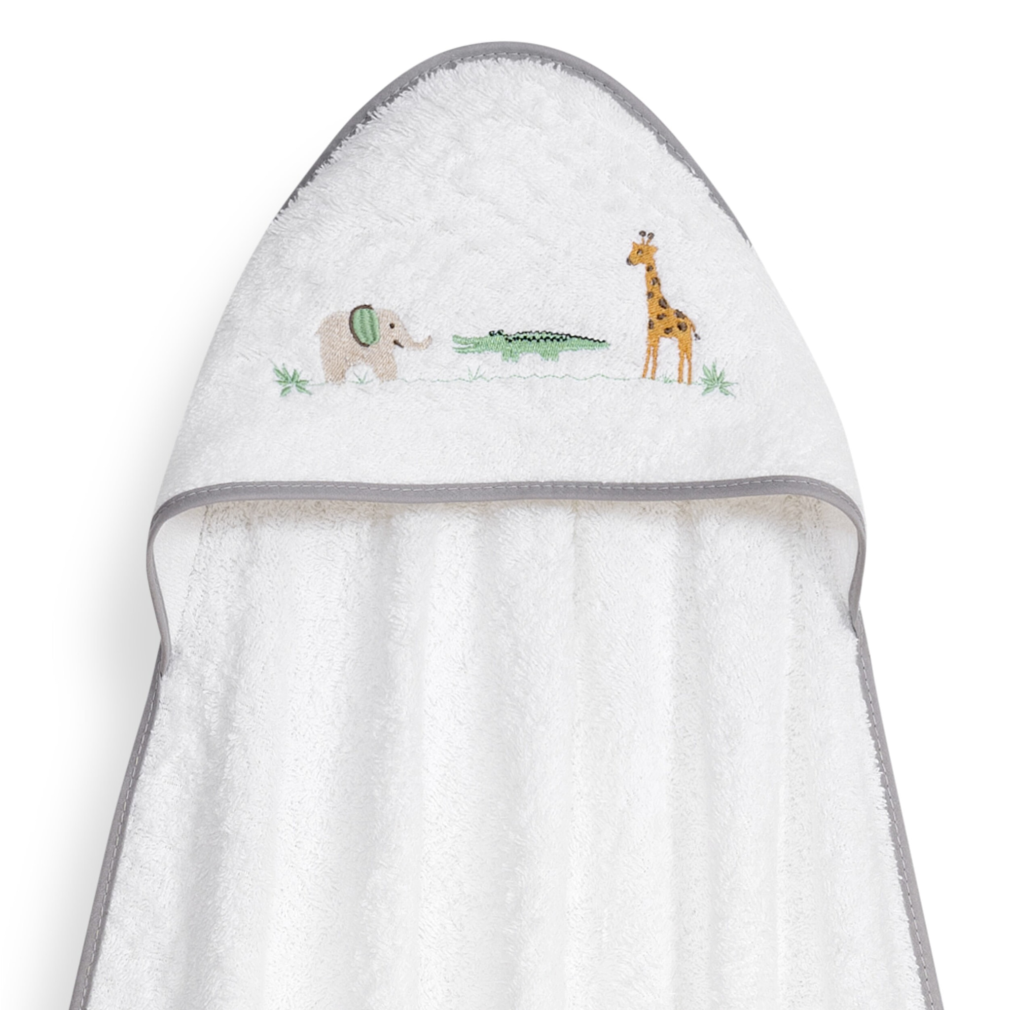 Capa Baño 1X1 Mod Savanna Bordado+ Gorro Bco/Gris