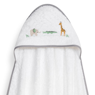 Capa Baño 1X1 Mod Savanna Bordado+ Gorro Bco/Gris