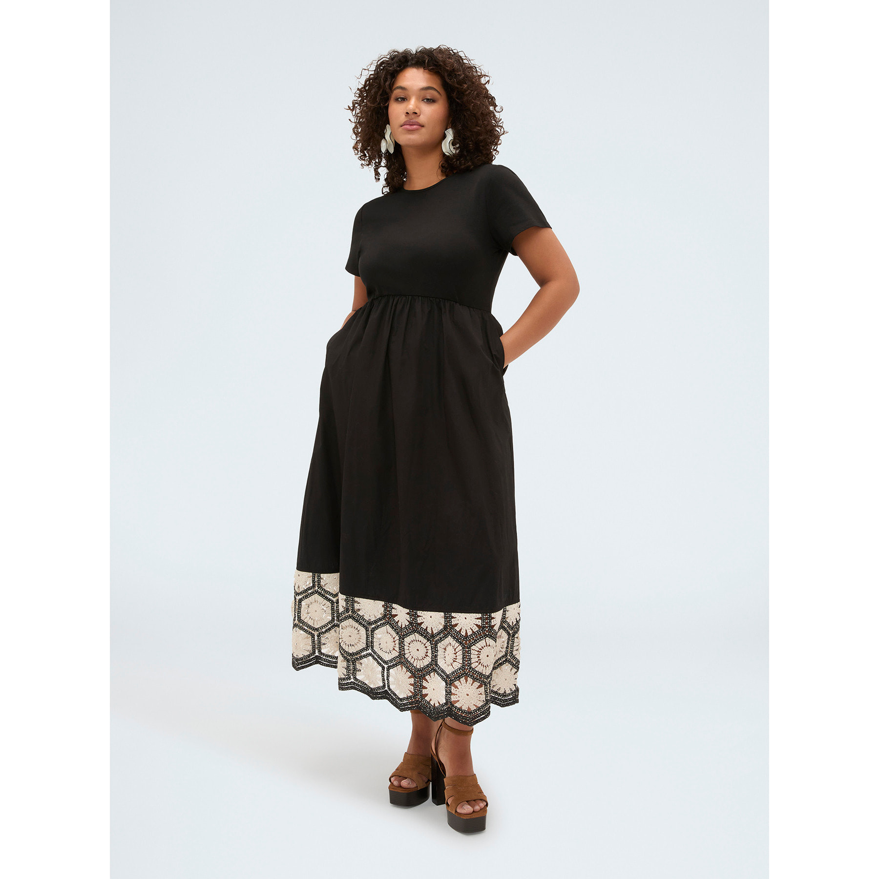 Fiorella Rubino - Vestido largo con volante de crochet - Negro