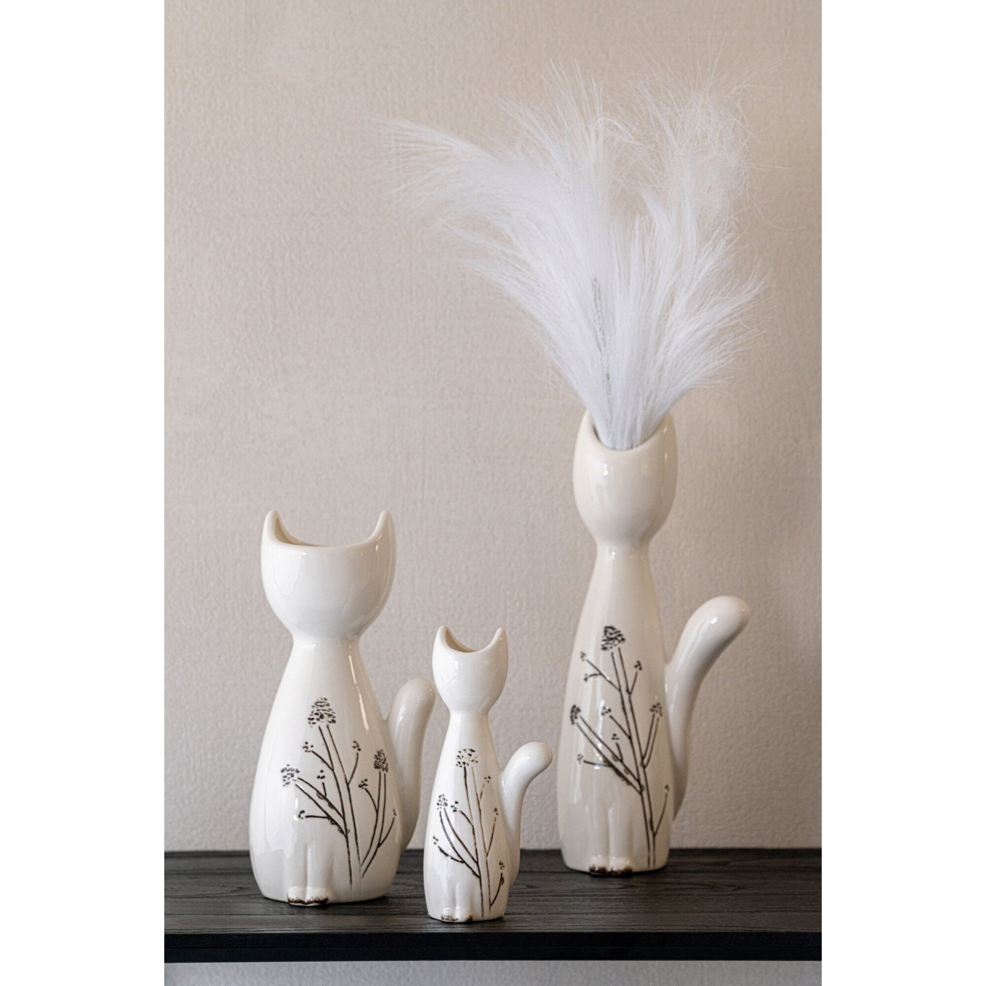 J-Line Vase chat - porcelaine - blanc/noir - large