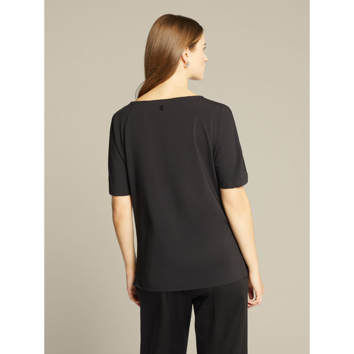 Elena Mirò - Camiseta con drapeado y broche - Negro