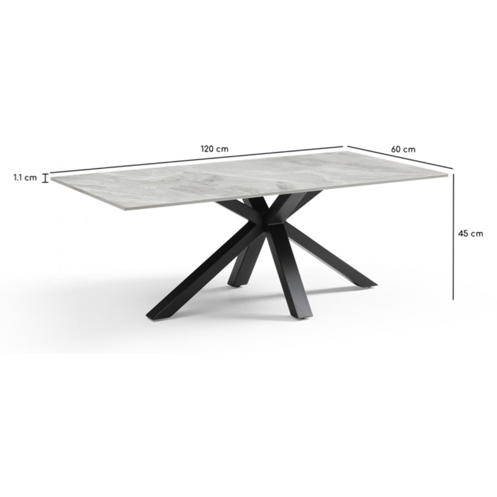 Table basse en céramique 120x60cm gris brillant pieds métal - UNIK