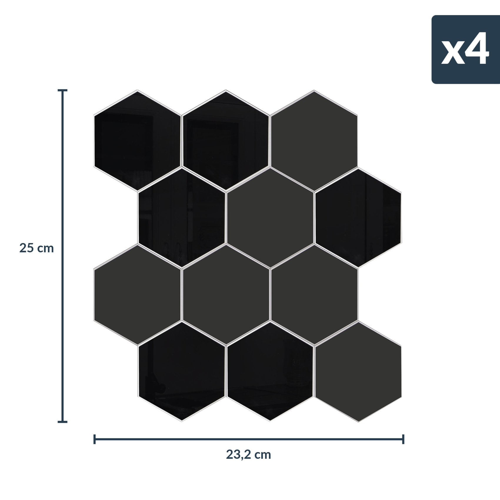 Crédence adhésive murale 3D  - Effet carrelage hexagonal 4 pièces - Noir