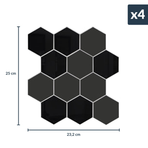 Crédence adhésive murale 3D  - Effet carrelage hexagonal 4 pièces - Noir