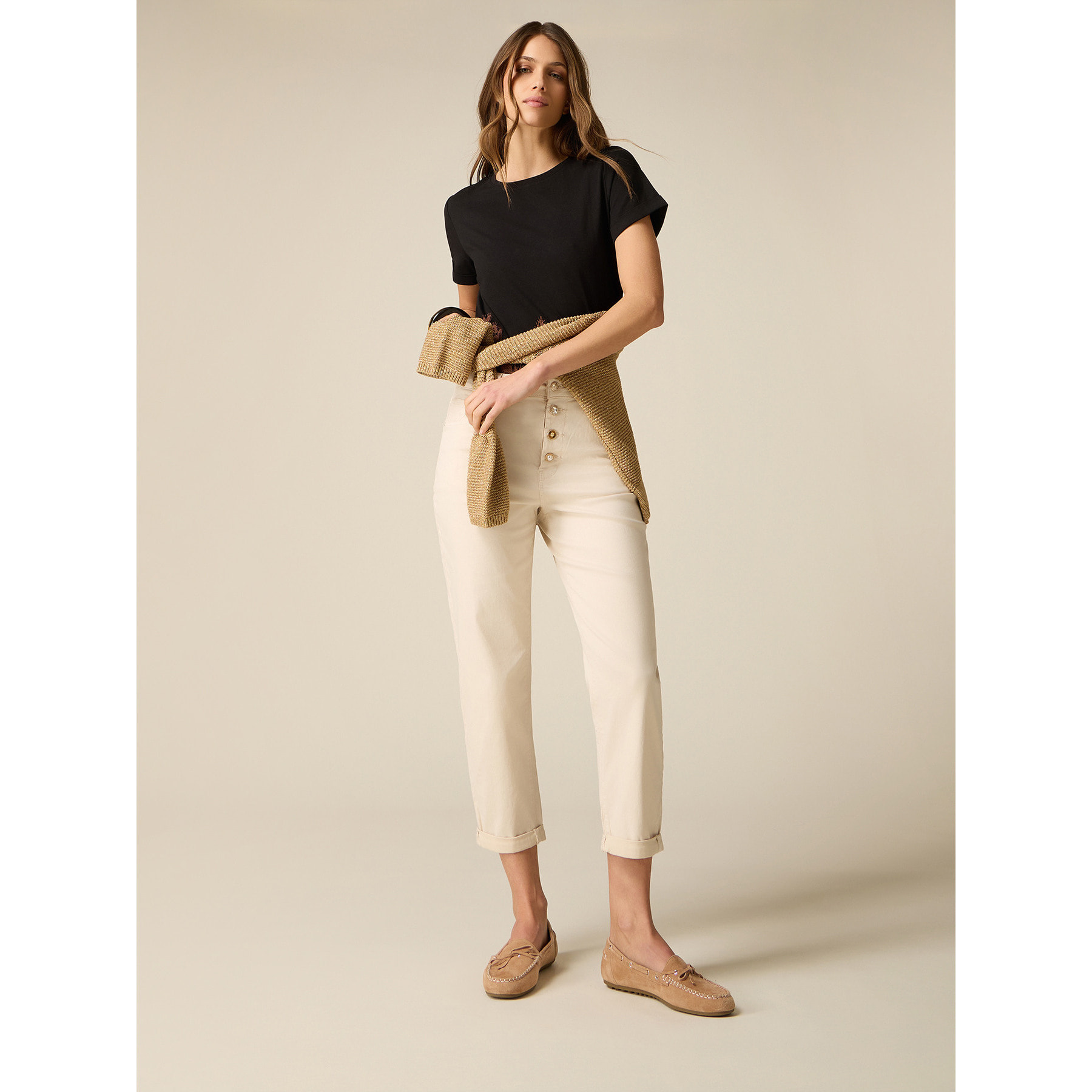 Oltre - Pantalones boyslim mezcla lyocell - Blanco