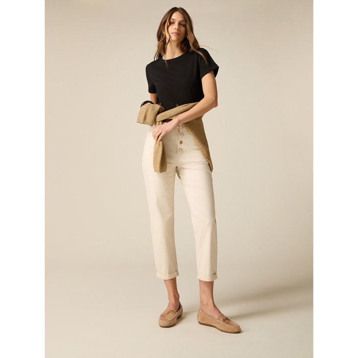 Oltre - Pantalones boyslim mezcla lyocell - Blanco