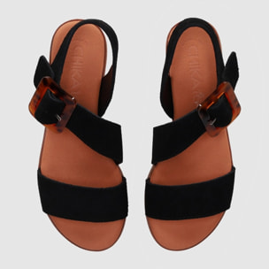 Sandalias de Serraje - Negro - Tacón: Bajo