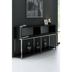 Credenza Djimsit, Buffet da soggiorno, Madia da salotto, Dispensa da cucina, 150x30h80 cm, Nero e Argento