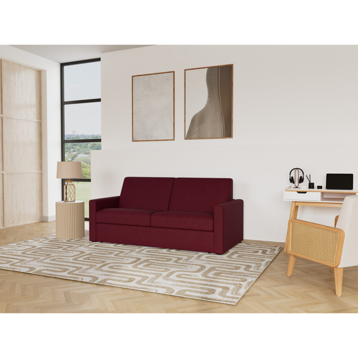 Julia - canapé 3 places convertible couchage quotidien matelas 14 cm en tissu - Prune