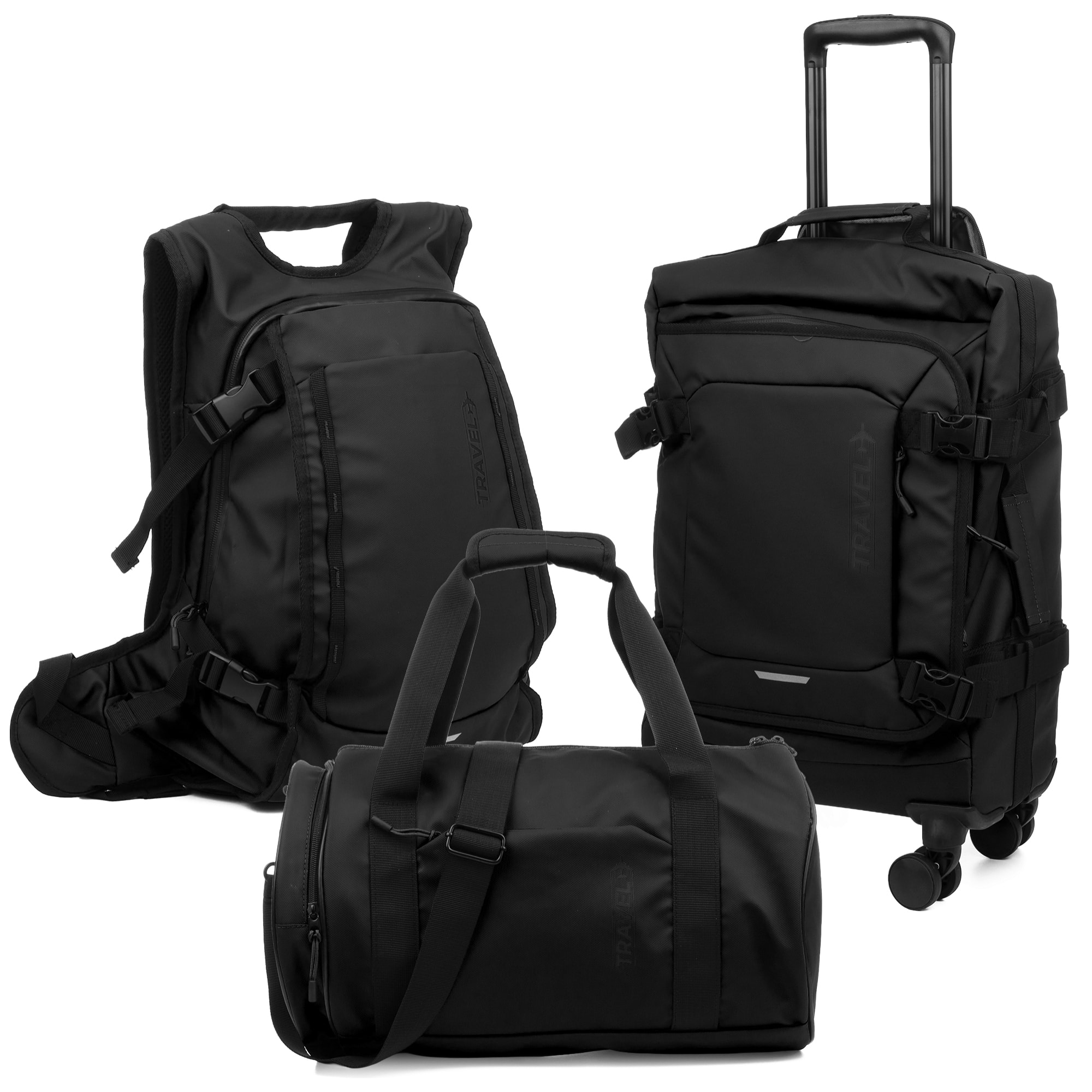 Juego de 3 maletas flexibles de tejido repelente al agua, reflectantes y de alta durabilidad.