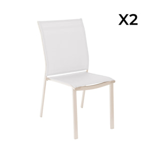 Lot de 2 chaises de jardin CLEVELAND empilables aluminium et textilene beige. 64.5 x 45.5 x 89.5 cm